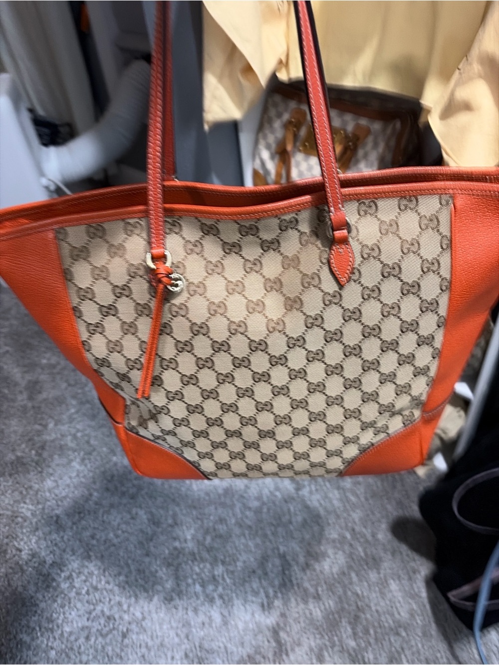 Gucci GG Canvas Tote with Orange Leather Trim - Picture 5 of 8